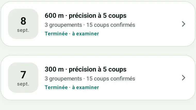 Aperçu du journal d’entraînement : nombre de groupements et de coups validés